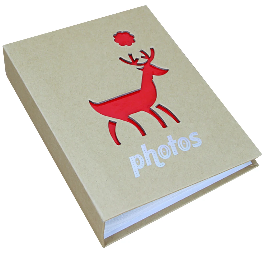 

Kraft Paper Photo Album Wedding Birthday Sika Deer Christmas Family Photos Collection Book Transparent Inserts DIY