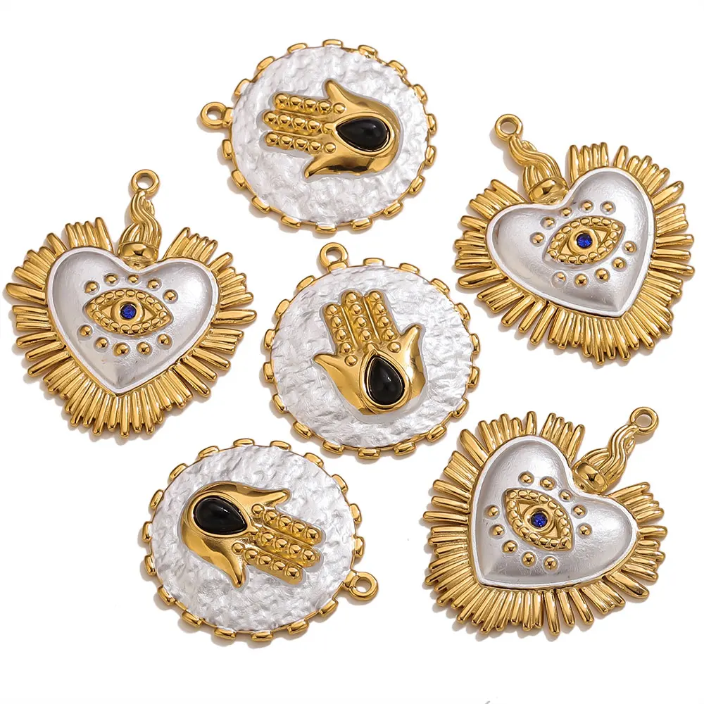 2PCS Gold-Plated Stainless Steel Charms Hand Evil Eye Heart Pendant Accessories For DIYJewelry Earrings Making Supplies Finding - view 3