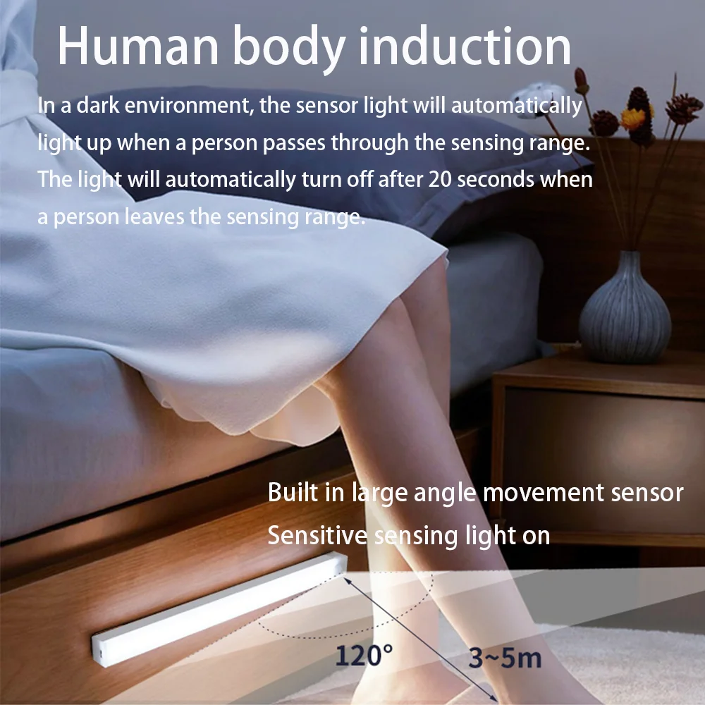 Smart LED body sensing light USB charging magnetic suction strip small night light for household night bedroom wardrobe light