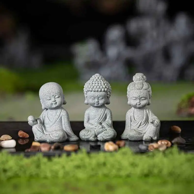 Stone  Statue Ornaments Fish Tank Decoration Mini Buddhism Figurine Desk Topper Tablescape Decor Home Zen Statue Gifts