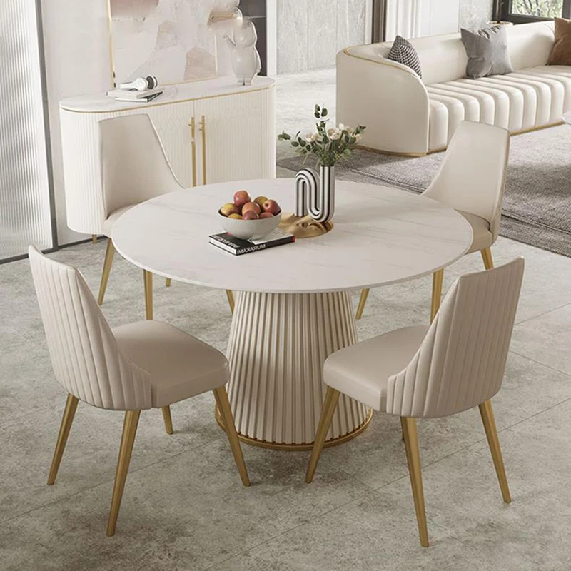 

Modern Simple Light Dining Table Luxury High-End Rock Slab Round Table Household Marble Mesa De Jantar Apartment Furniture