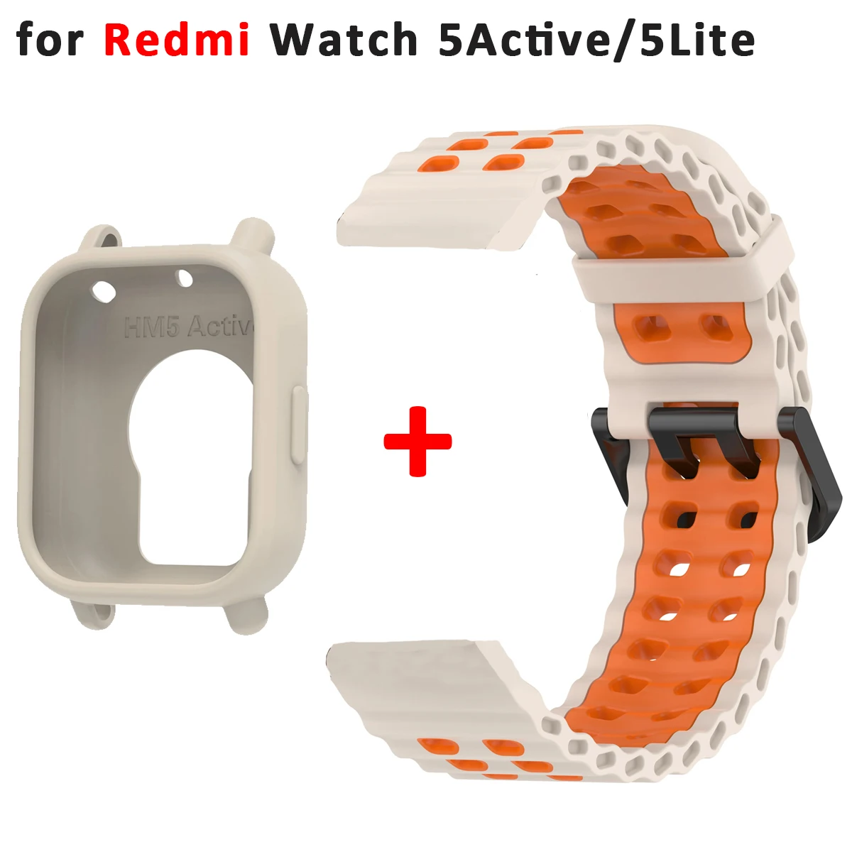 Zweifarbiges 22-mm-Armband + Gehäuse für Redmi Watch 5 Lite, Silikonhülle, Schutz-Sportarmband für Redmi Watch 5 Active Correa-Armband
