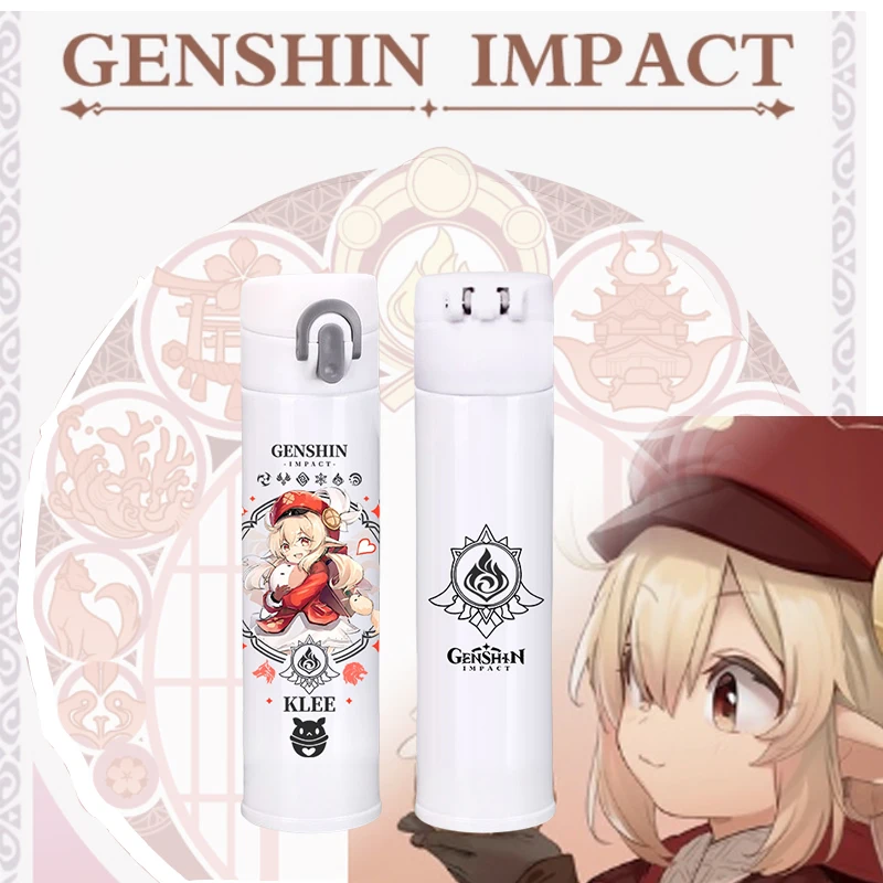 400ml Genshin Impact Thermos Water Bottles Xiao Klee Beelzebul Tartaglia Kawaii Insulated Bottles Vacuum Cup Flask Anime Gifts