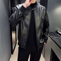 Men SprAutumn Thin Style Motorcycle Leather Jacket Fashionable Motorcycle Leather Jacket Fabric Soft Version Slim Simple Coat