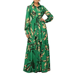 Red Green Polyester African Dresses for Women Spring Long Sleeve V-neck Print Long Maxi Dress Dashiki African Clothing S-3XL