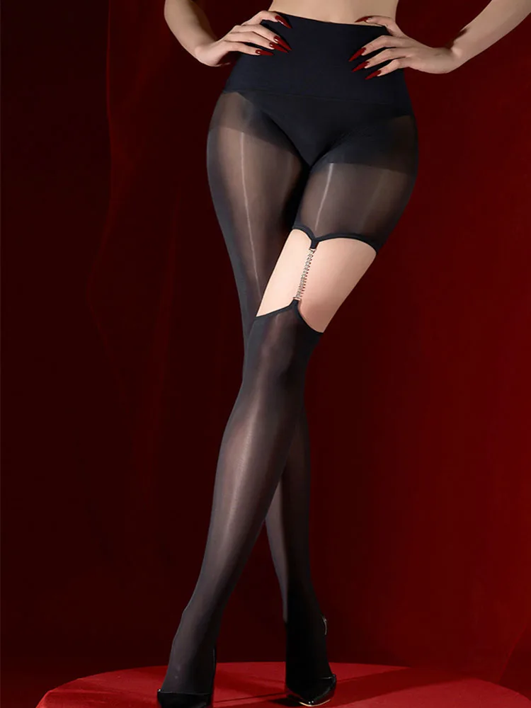 

Fashion Irregular Suspenders Stocking Women Sexy Lingerie Accessories Hollow Out Black Pantyhose With Chain Punk Style Stocking