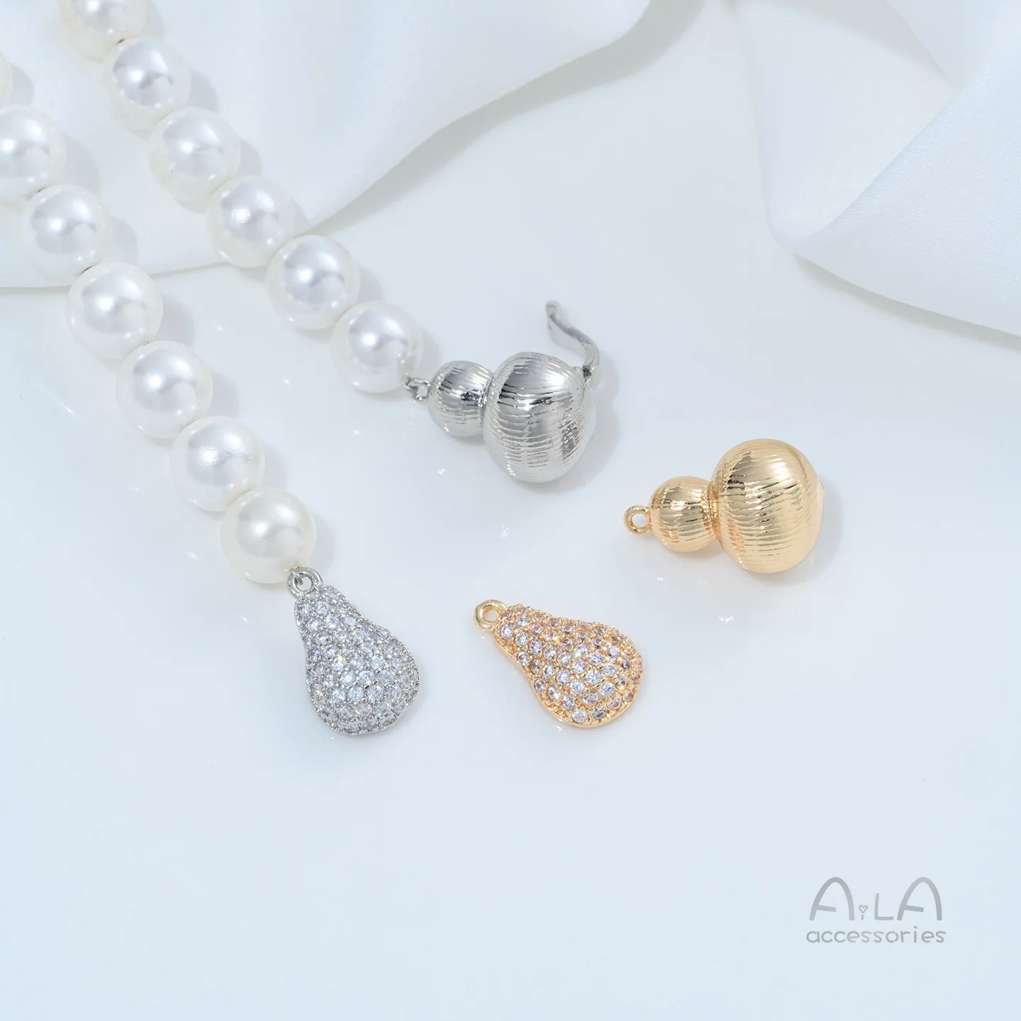 14K Gold Plated Brass Zircon Inlaid Vertical Texture Gourd Pendant & Clasp DIY Bracelet Necklace Jewelry Accessories