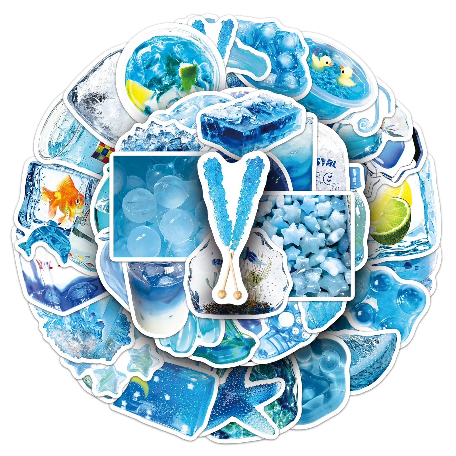 50-Pack Blue Cooling Frozen Object Graffiti Stickers Waterproof Decorative Decals for Notebooks Luggage Guitar Helmet