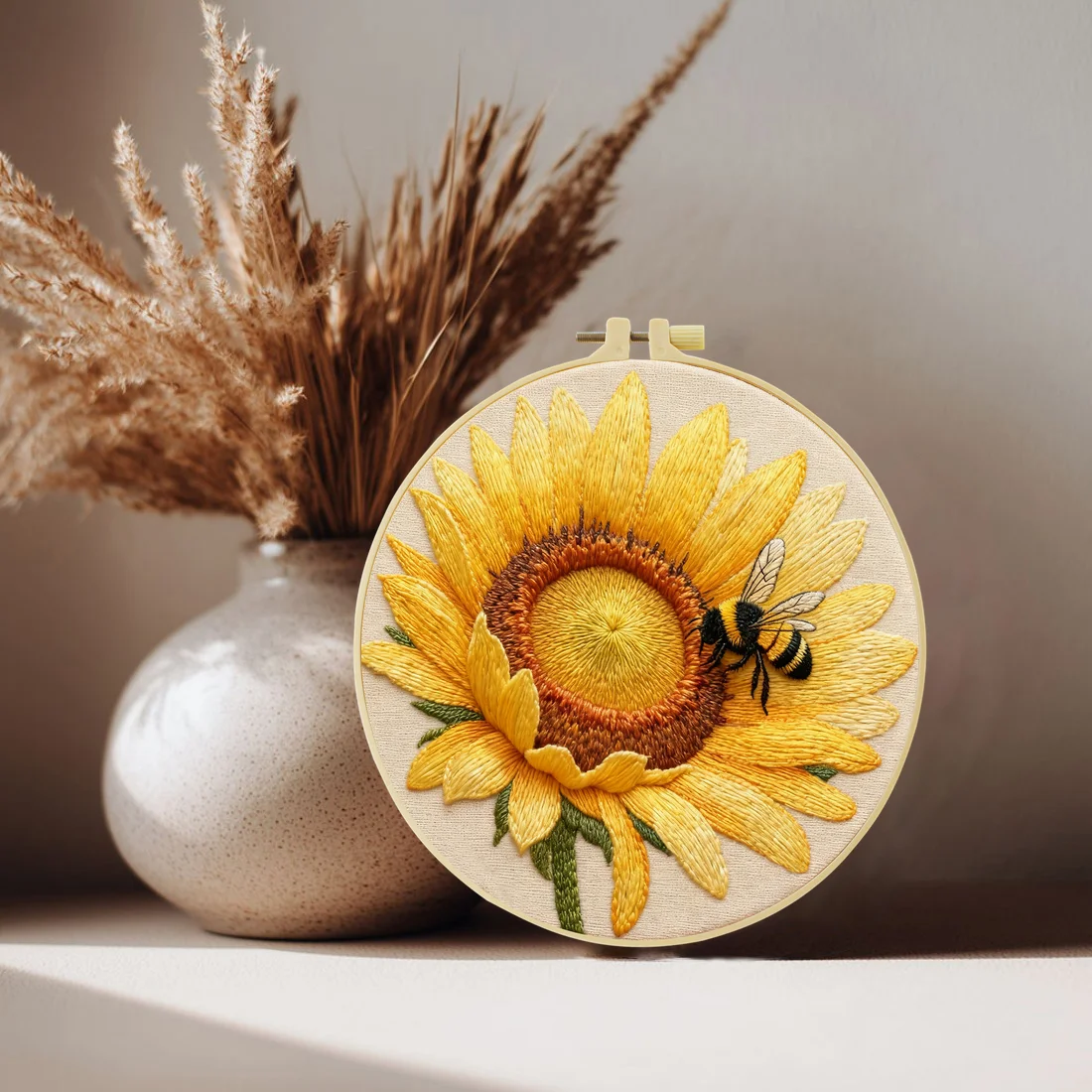 1 Stück 20X20CM/15X15CM Sonnenblumen und Honig Stickerei Starter-Kit DIY Kreuzstich Nähkunst als Geschenk – Detail 4
