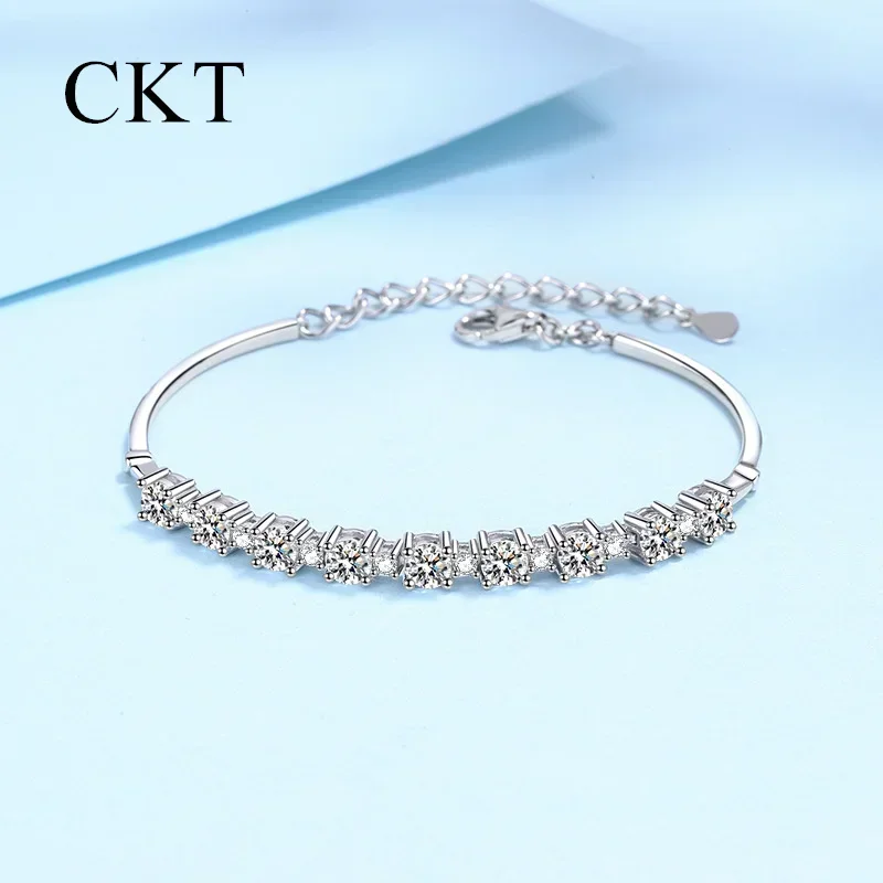 18K White Gold Quality Platinum PT950 Girls fine Jewelry a row of stars Gift D Color 2.7 Carat Moissanite Bracelets For Women