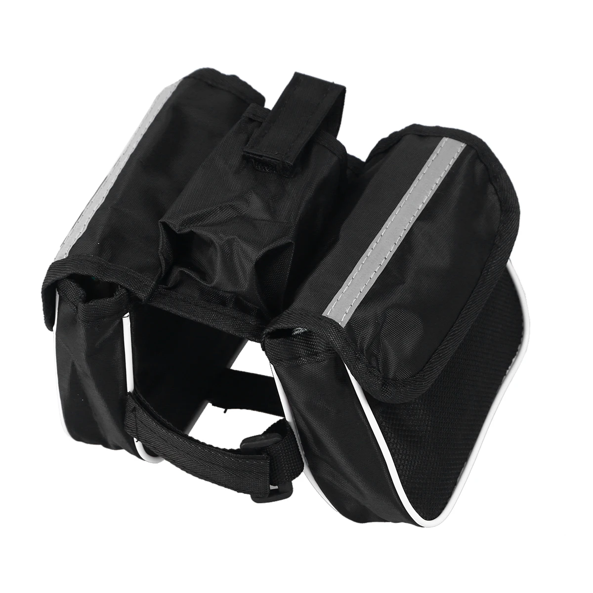 

Bike Handlebar Bag Three Pockets Lightweight Durable Reflective Stripes Road Bicycle Front Frame Pack Storage Solution