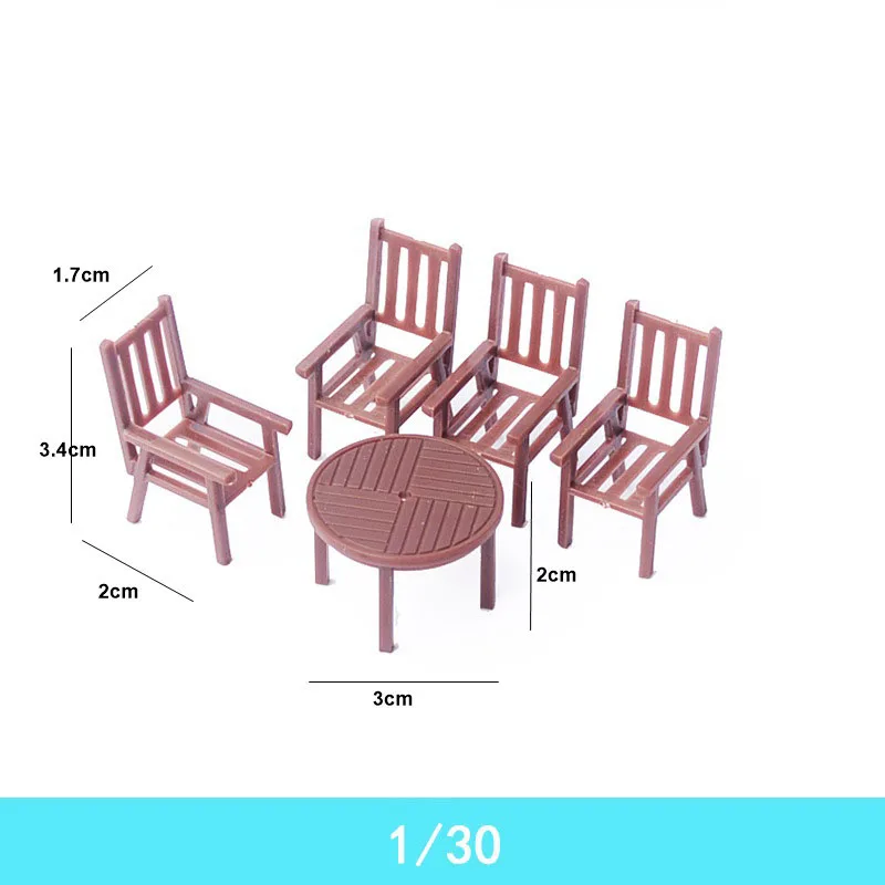 2Sets Miniature Table Chair Set Model Scale 1:30-75 ABS Indoor House Materials Sand Table Landscape Layout Diorama Kits