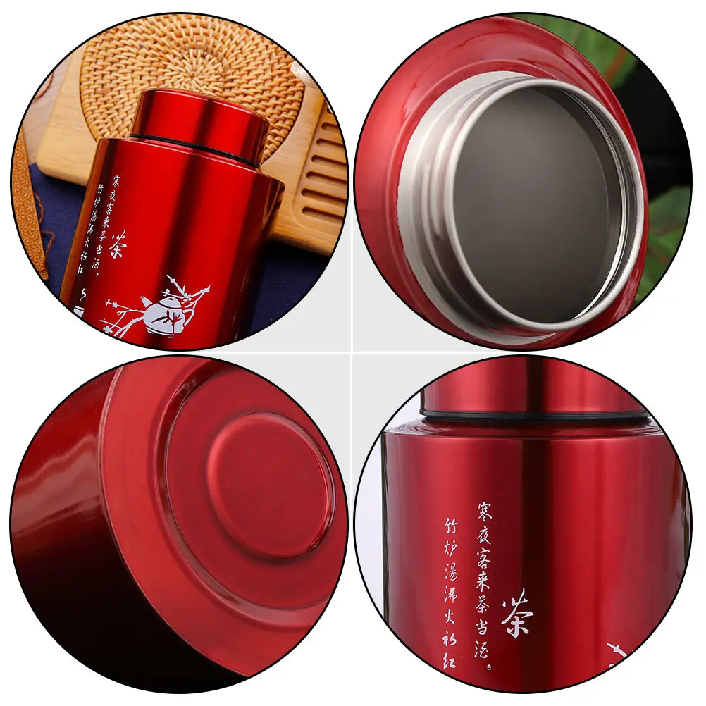 

1pc Stainless Steel Tea Airtight Canister Metal Container with Lid for Storage Red Color Tea Leaves Gift Father Day