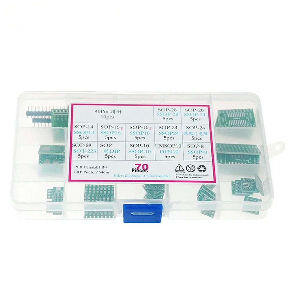 70pcs PCB Board Kit SMD Turn To DIP Adapter Converter Plate SOP8 SOP10 SOP14 SOP16 SOP24 SOP28 Diy Electronic Kit
