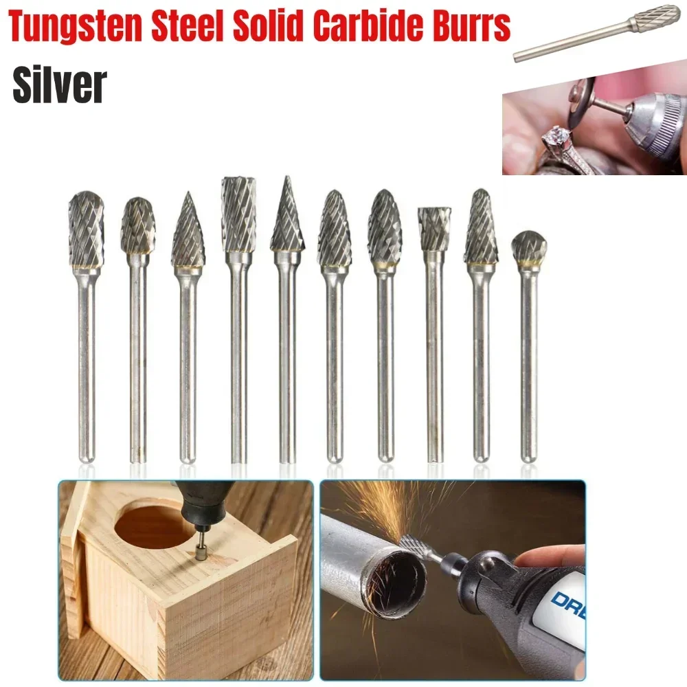 Tungsten Steel Solid Carbide Burrs Milling Cutter Tungsten Wood Carving Finishing Metal Mould  Engraving Cutter  Rotary File