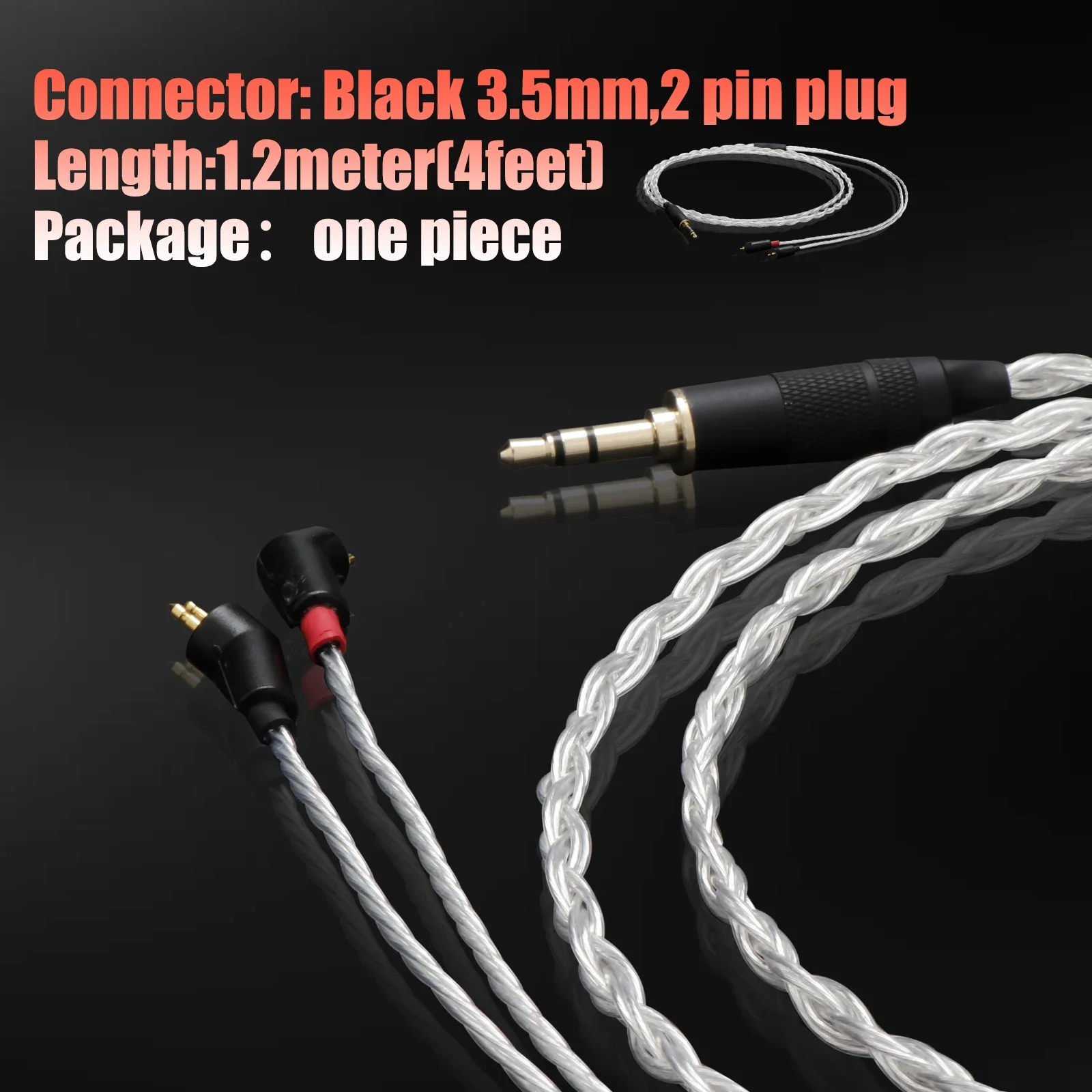 

1.2M/4Feet 5N OCC Silver-Plated Copper Wire and Teflon Extension Cable for Etymotic ER4P/ER4B Headphones