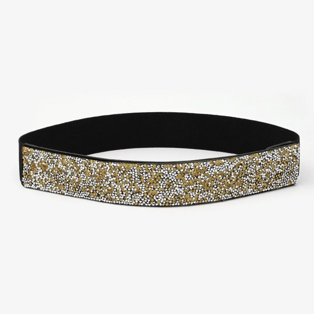 

Fashion PU Material Elastic Ladies Belt Sparkling Crystal Elastic Fashion Dress Belt Wide Rhinestone Inlaid Belt Women