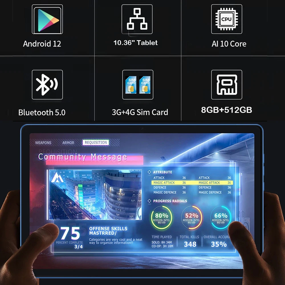Tablet PC de diez núcleos, 8GB de RAM, 512GB de ROM, 4G, LTE, pantalla 2K de 10,36 pulgadas, Android 12