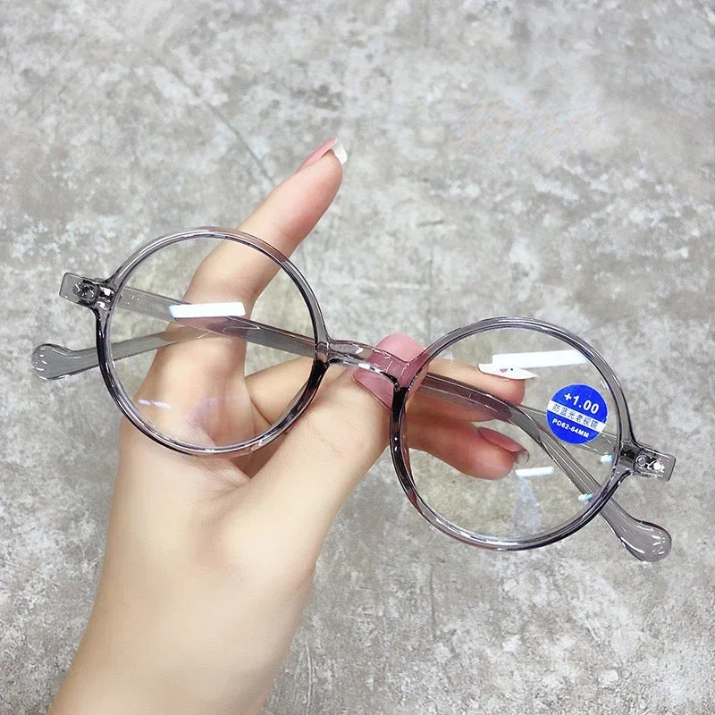 Women Retro Blue Light Blocking Reading Glasses Men Small Round Frame Far Sight Eyewear Ultralight Transparent Presbyopia  +4.0