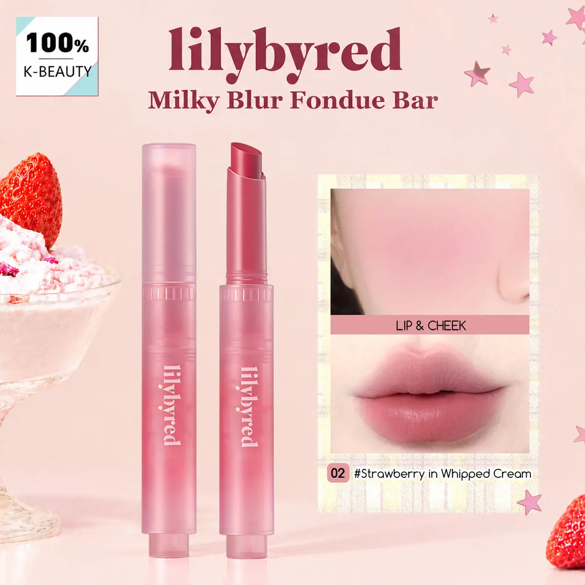 Lilybyred Milky Blur Fondue Bar 02 Strawberry In Whipped Cream,Silky Powdery Touch,Silky SmoothKorean Cosmetic,Korean Makeup