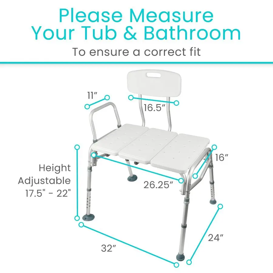 Bariatric Shower Chair Tub Transfer Bench with Height Adjustable Legs 400 Pound Capacity Reversible amp Sliding Bath Seat with