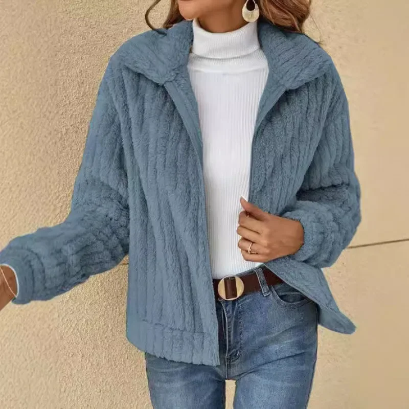 

Autumn/Winter Fashion European American Cross-border Trade Thickened Women's Plush Cardigan Lapel Cropped Jacket New Arrival