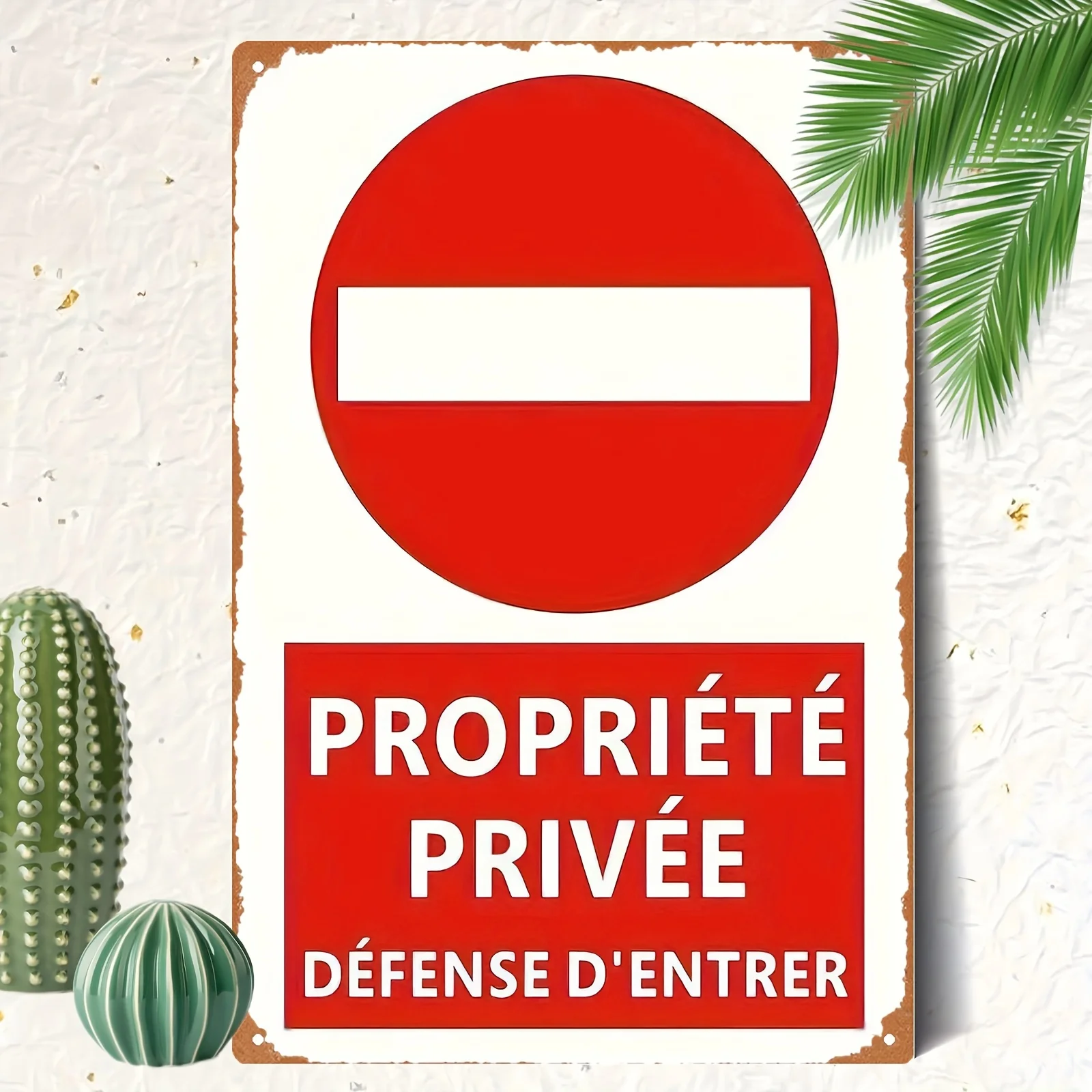 Vintage Iron Private Property No Entry Sign 20x30cm/ - Rustic Wall Decor with French Text & Prohibition Symbol, Durable Metal P