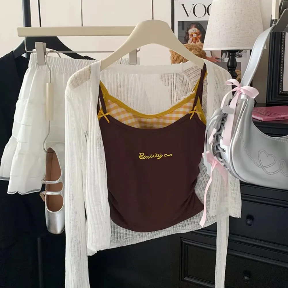 Spicy Plaid Pad Camisole Tank Top Lace Trim Belted Backless Women's Tank Top Cotton Sleeveless Camisole Summer