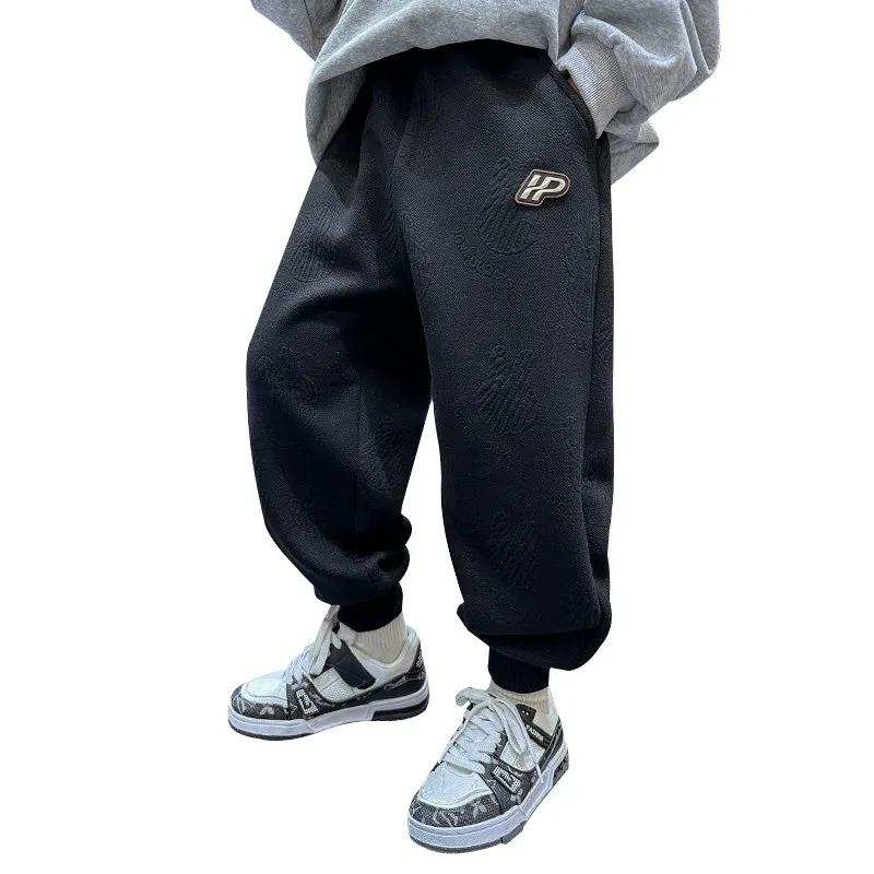 

Winter Casual Pants For Teen Boys Sport Pants Children Warm Cotton Korean Fleece Leisure Trousers with Pockets Sweatpants 5-14Y