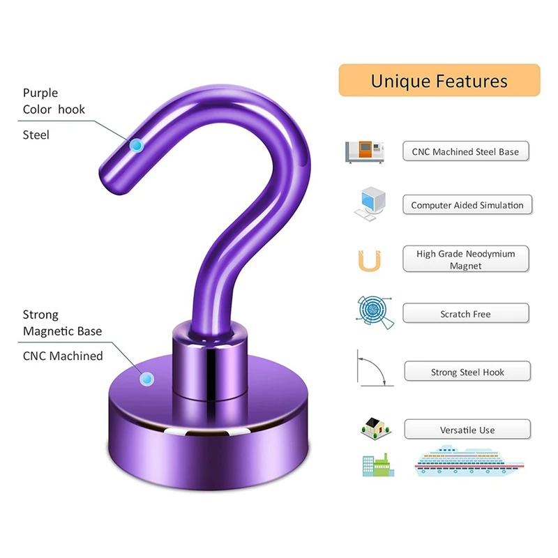 خطافات مغناطيسية للثلاجة ، مغناطيس أرضي شديد التحمل ، خطاف كروز للتعليق ، عبوة 5 ، 27 رطل