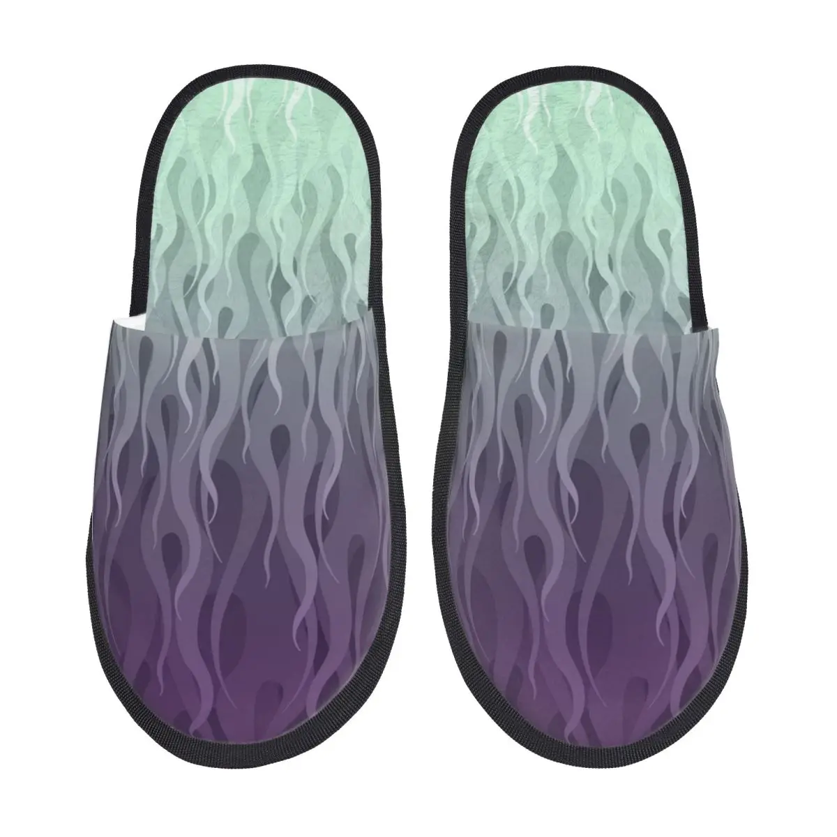 Custom Women Purple Blue Burning Fire Flames Pattern House Slippers Cozy Warm Memory Foam Fluffy Slipper Indoor Outdoor Shoes