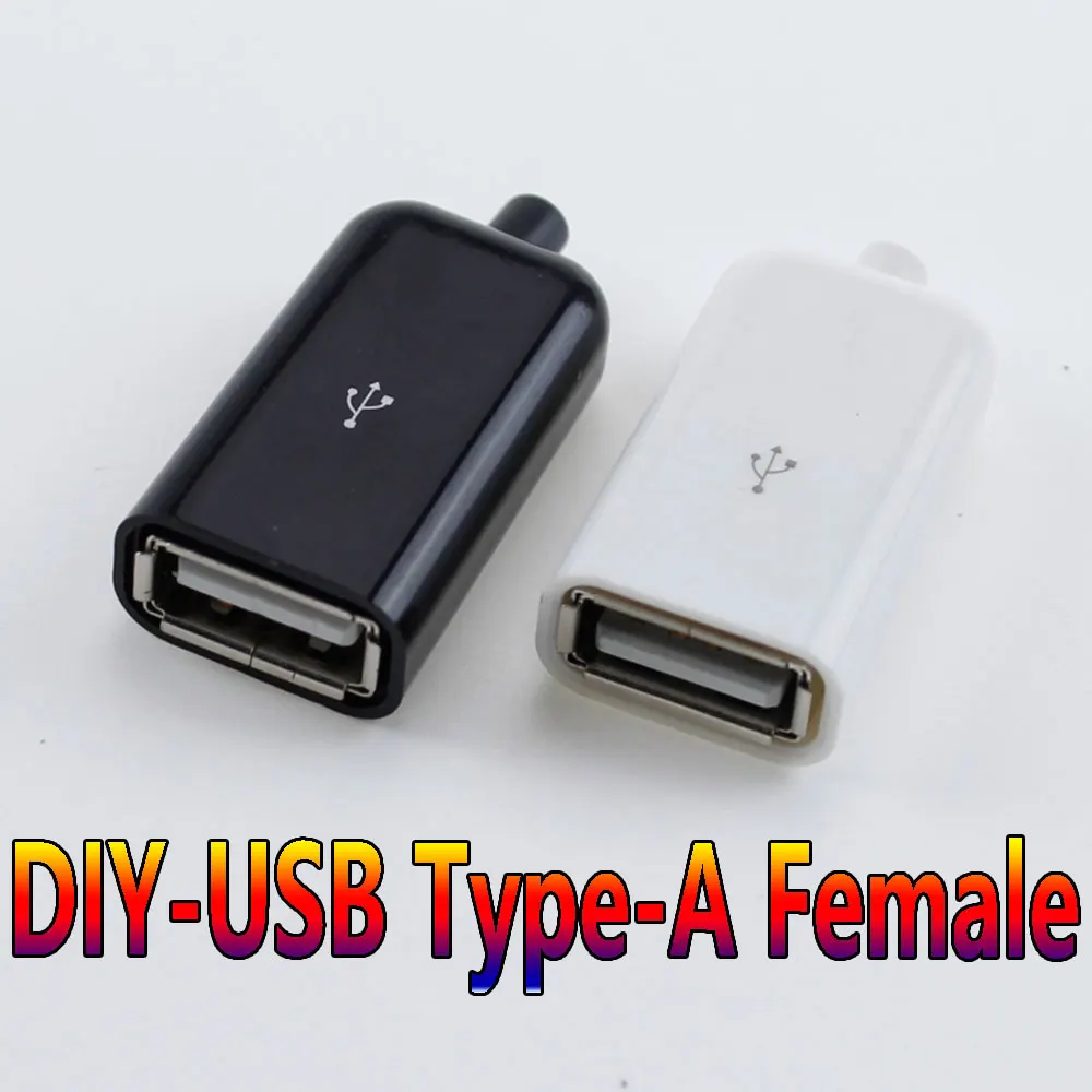 10Pcs Silver plated USB female DIY A-type soldered charging female connector USB interface DIY four piece set black and white