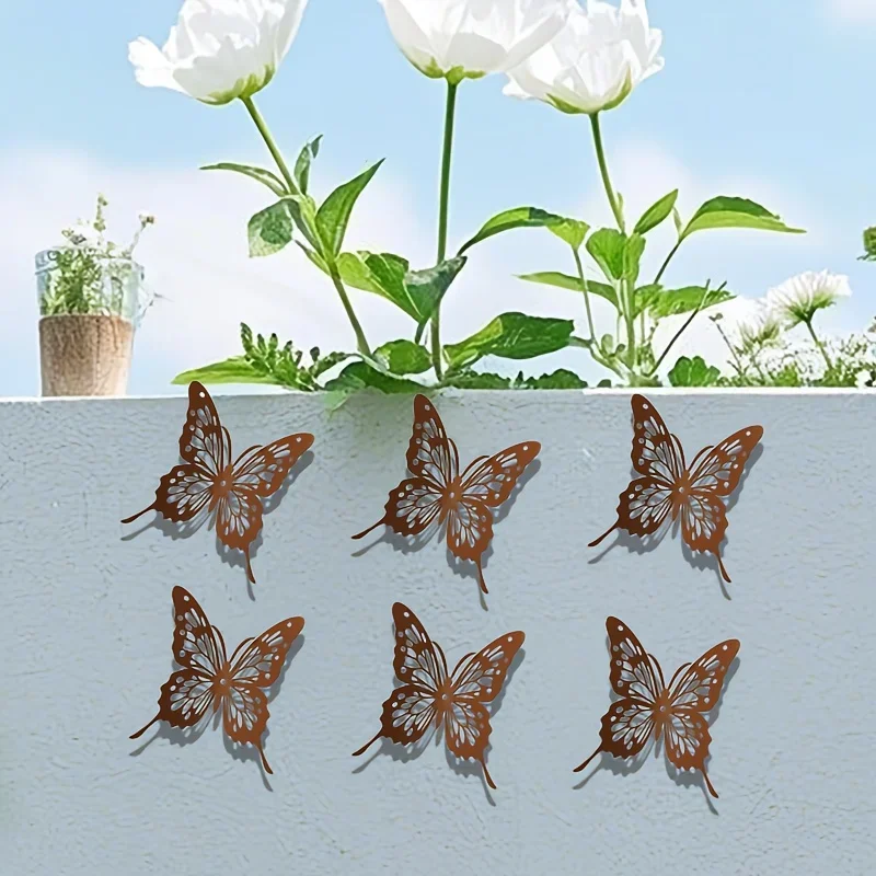 CIFBUY 6Pcs Antique Butterfly Metal Wall Art, Iron Fence Garden Decor, Metal Animal Yard Sculpture, Vintage Rusted Outdoor