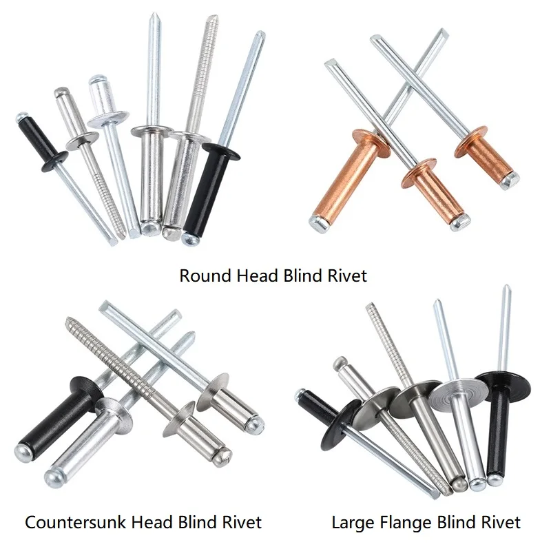 M2.4-M5 Aluminium / 304 Stainless Steel/Red Copper Dome Round / Countersunk Flat / Large Flange Head Blind Rivets Pop Rivets Set