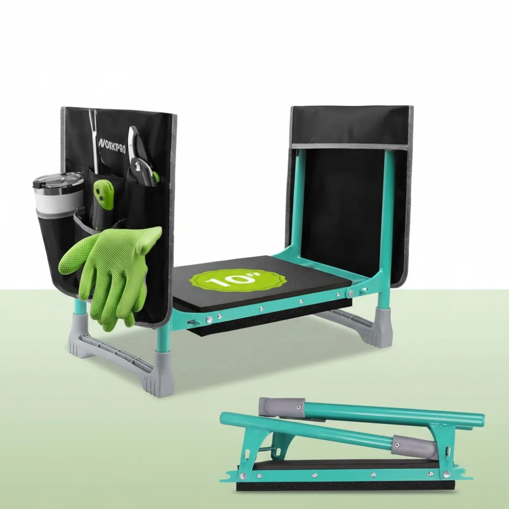 

Heavy Duty Foldable Garden Kneeler Seat with Tool Pouch, 360lbs Capacity Portable Outdoor Gardening Stool for Men Women