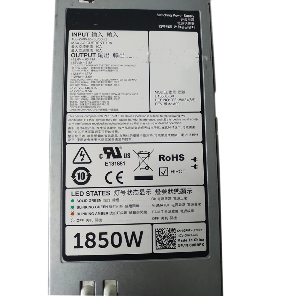 For Server Power Supply for DELL EPP 09R9PK 9R9PK D1850E-S0 1850W 100% Test Before Delivery