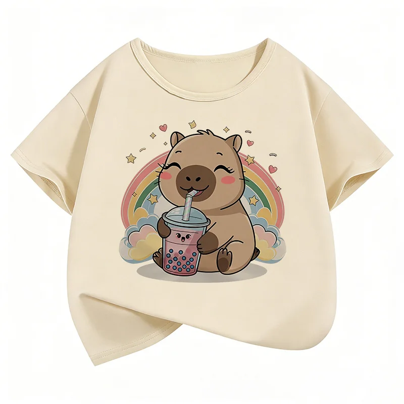 Neue 2026 Happy Capybara Lustige T-Shirts Manga Kinder T-Shirt Jungen Mädchen Sommer Frühling Lässiges Oberteil T-Shirt