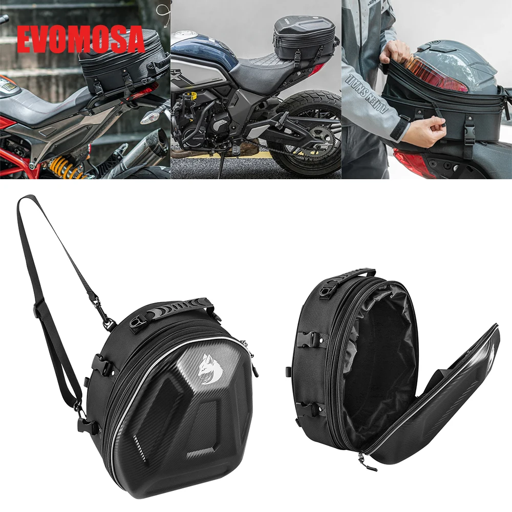 

Motorcycle Back Seat Bag Waterproof Helmet Bag Carbon Fiber Texture Hard Shell Travel Storage Luggage Rider Backpack & Raincover