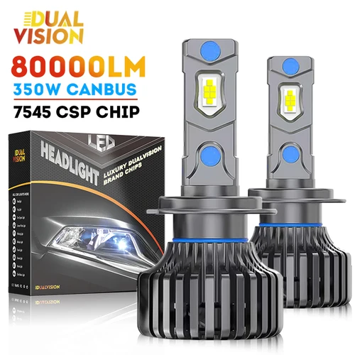 Imagen 1 del producto Dualvision H7 H4 faro Led 80000LM 350W Canbus H1 H8 H9 H11 9005 9006 HB3 HB4 9012 haz alto y bajo 6000K bombilla de lámpara automática 12V