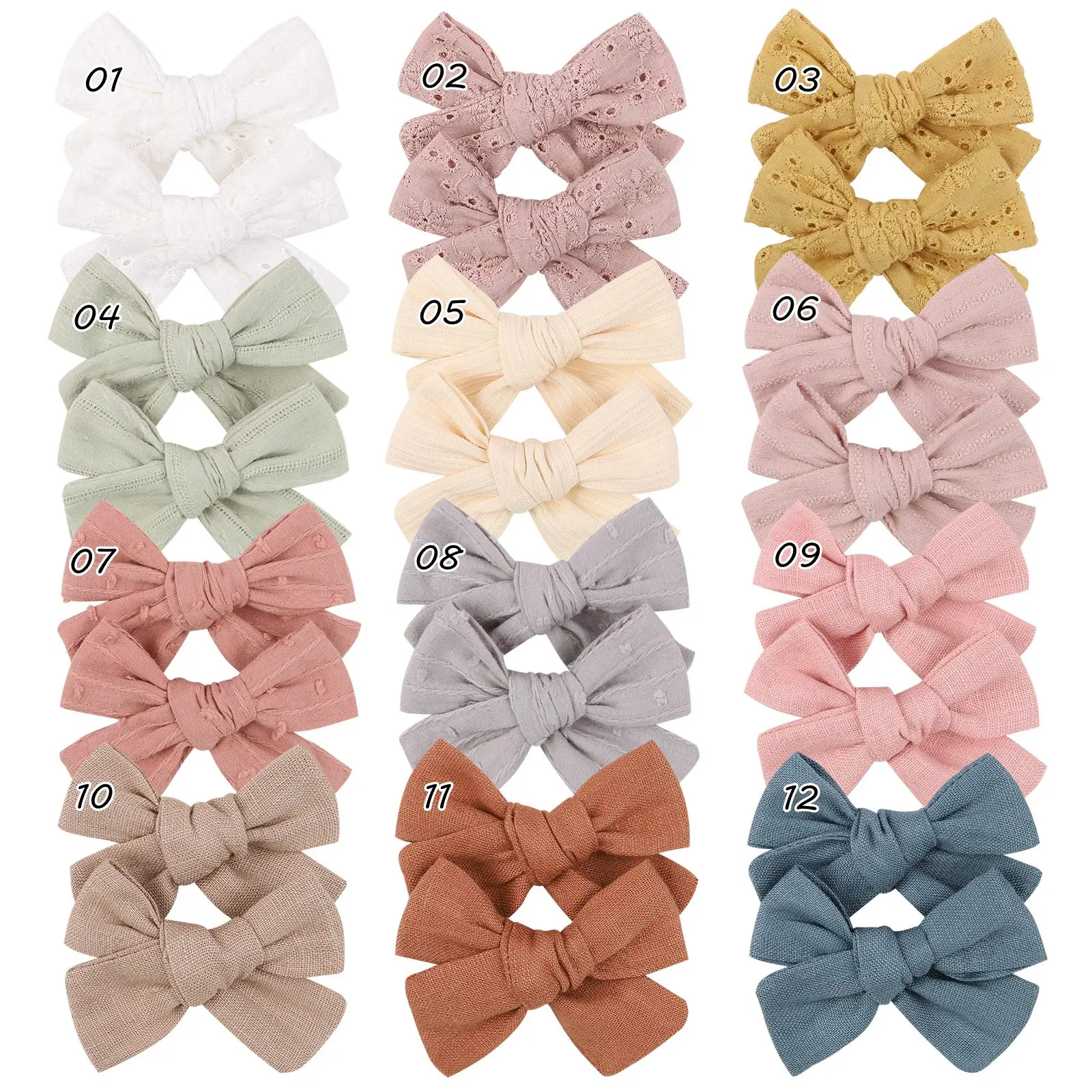 2Pcs/lot 12Colors 3.2Inch Cotton Hair Bows Bowknot With Clips For Girls Hair Clips Cute Barrettes Headwear Kids Hair Accessories