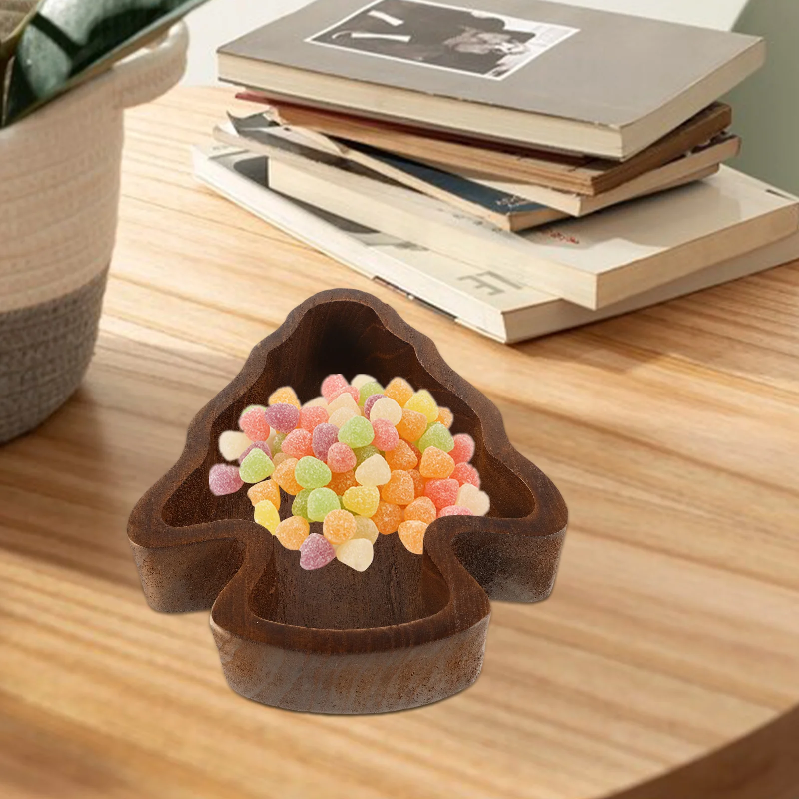 

Festive Christmas Tree Design Wood Bowl Serving Platter for Dry Fruits Nuts Desserts Desktop Food Tray Stylish Holiday Table