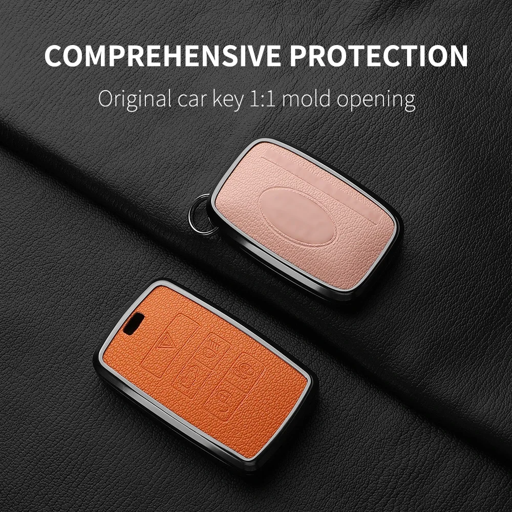 

Aluminum Alloy Goatskin Car Key Case Cover For Land Rover Range Rover Discovery Evoque Sport Velar Keychain Accessories