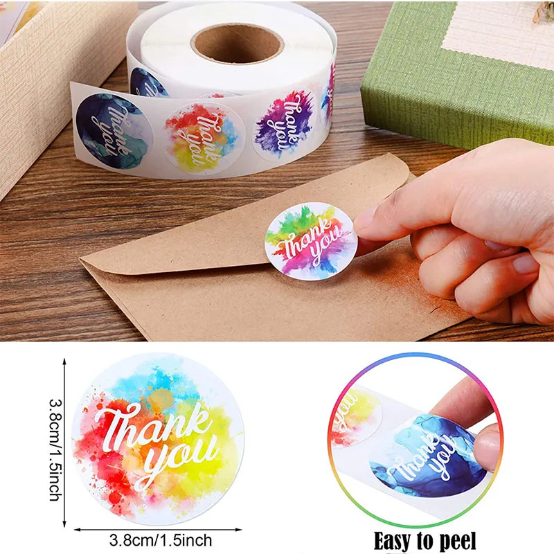 100-500PCS New Thank You Stickers for Business Small Roll Packaging Stickers New Round Merci Pack Rolling Sticker Home Made