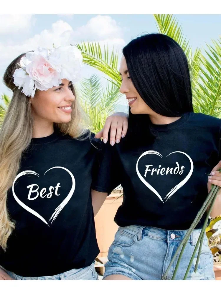 هدية التي شيرت Camiseta الأنثوية الفتيات Besties قمصان أزياء النساء أفضل أصدقاء تي شيرت قميص مطابقة المحملة أصدقاء الشارع الشهير #1