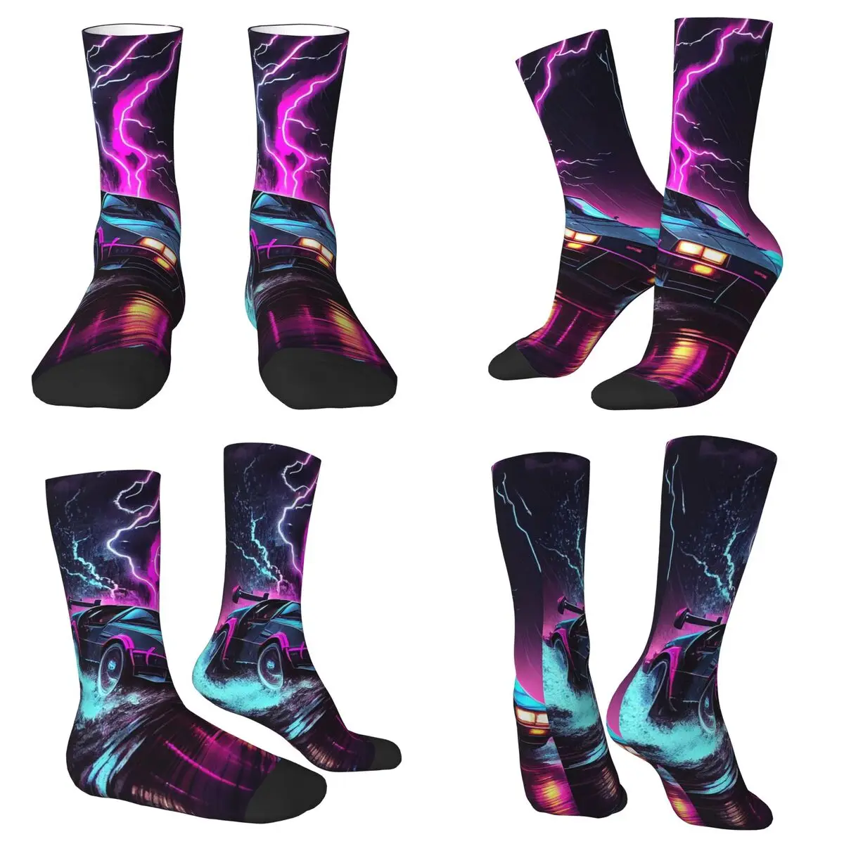 All Seasons Crew Stockings Neon Racing Pattern Cool And Dynamic Socks Fashion Long Socks for Men Women Valentine's Day Gifts