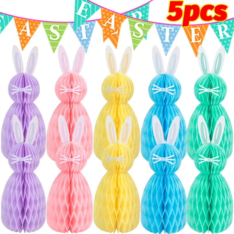 5/1PCS Bunny Paper Easter Ornaments Bunny Honeycomb Easter Handcrafted Hanging Tree Decoration Holiday Party Indoor Supplies