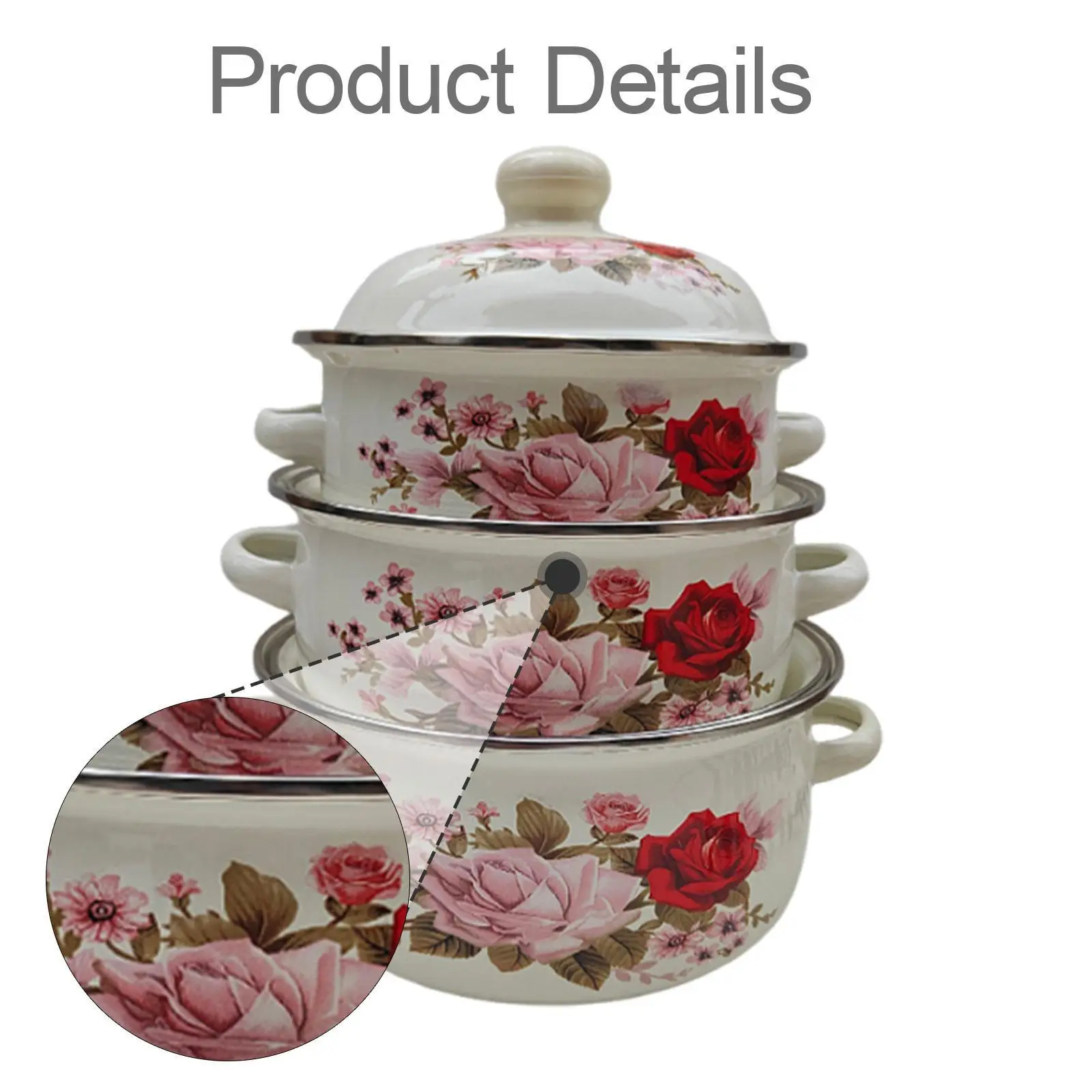 

3Pcs Enamel Stockpots with Lid Soup Pots for Induction Cookers Gas Furnace