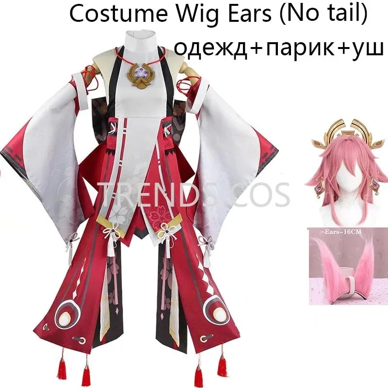 Yae Miko Volledige Set Guuji Yae Cosplay Kostuum Pruik Earning Hoofddeksels Oren Staart voor Comic Con