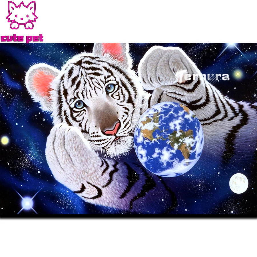 Kreuz Stich Diamant Malerei Weiße tiger und die erde starry sky DIY Volle Quadratmeter Diamant Bild Decor Geschenk Stickerei Mosaik