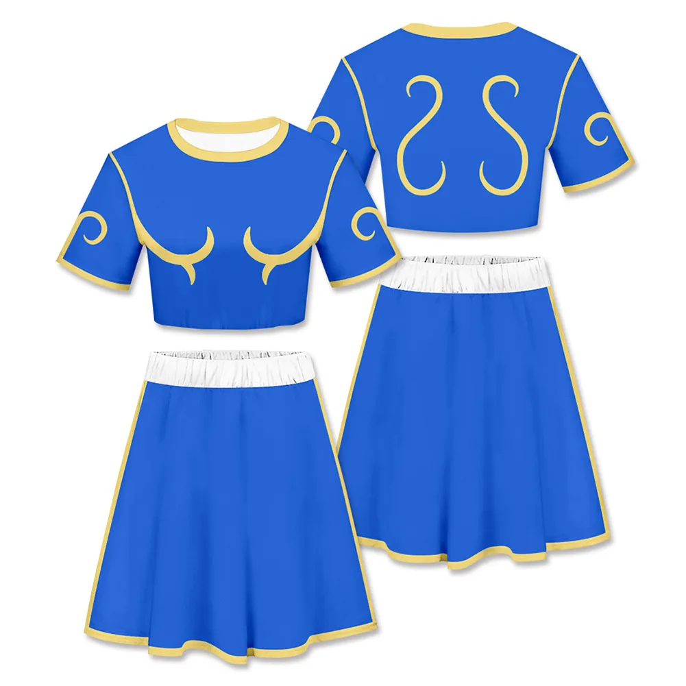 Female Chun Li Cosplay Short sleeved Top Skirt Outfits For Adult Women Girls Role Play Halloween Carnival Party Disguise Costume